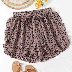 SHEIN Dalmatian Print Ruffle Belted Shorts